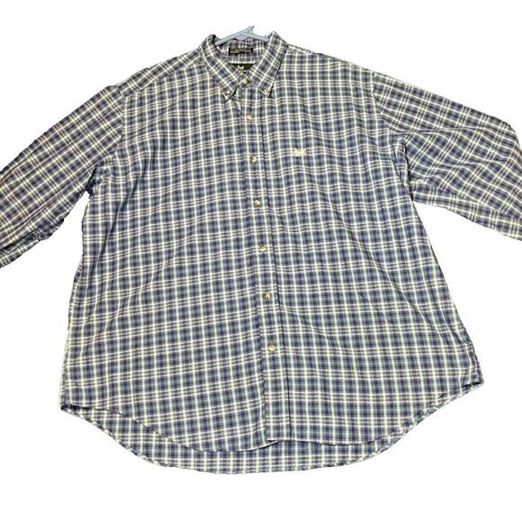 Johnathan Stewart Button Up Shirt Mens Size XL Blue Plaid Logo Long Sleeve Vtg‎ - Picture 2 of 12